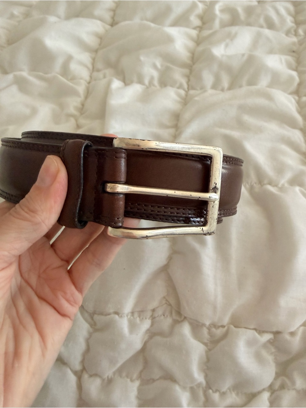 Men's Brown Leather Dress Belt with Silver Allen Edmonds Buckle